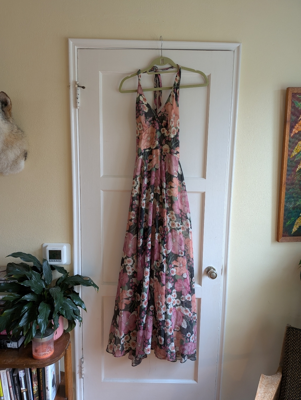 Vintage 70s Floral Halter Maxi Dress in Pink and Green - Picture 5 of 9